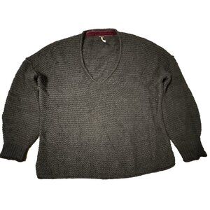 Free People V Neck Sweater Oversized Nubby Knit Black Alpaca Blend XS Boho Witch